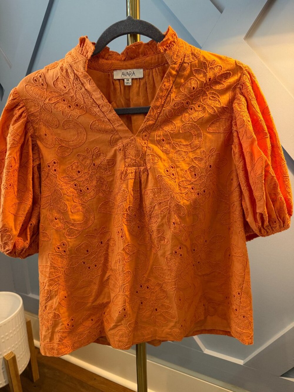 Avara Boutique Orange Puff Sleeve Shirt - Size Medium